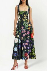 Bedrucktes Midikleid aus Baumwollmischung mit Bindeband